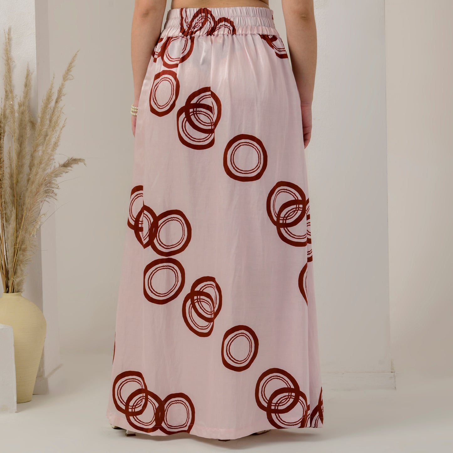 Pink and Red Powerful Print Full Length Skirt with Front Slit