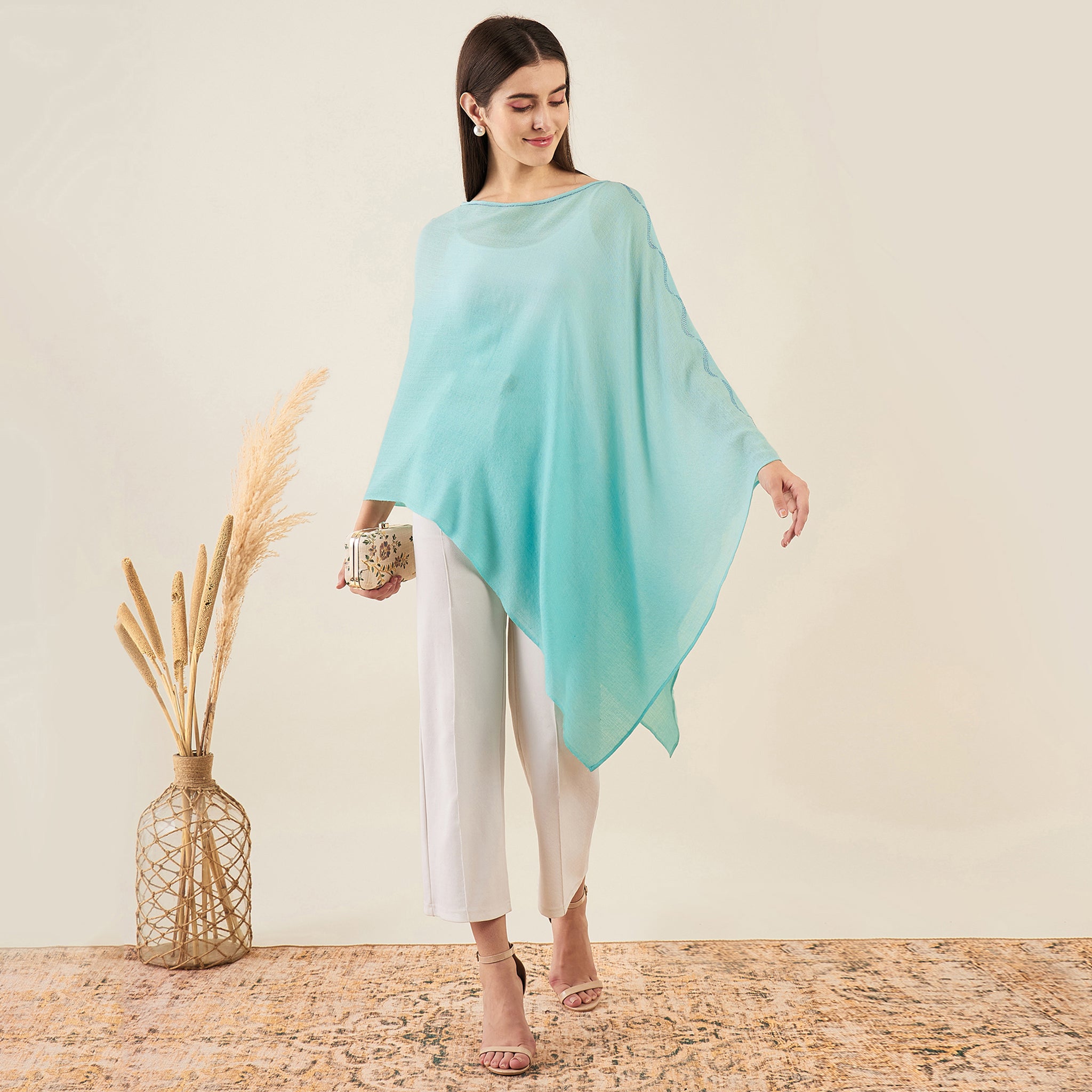 Green cashmere outlet poncho