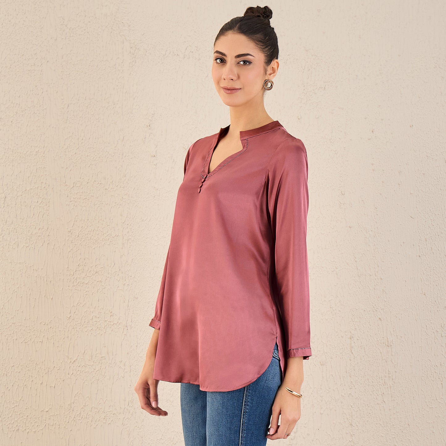 Old Rose Embellished Satin Top