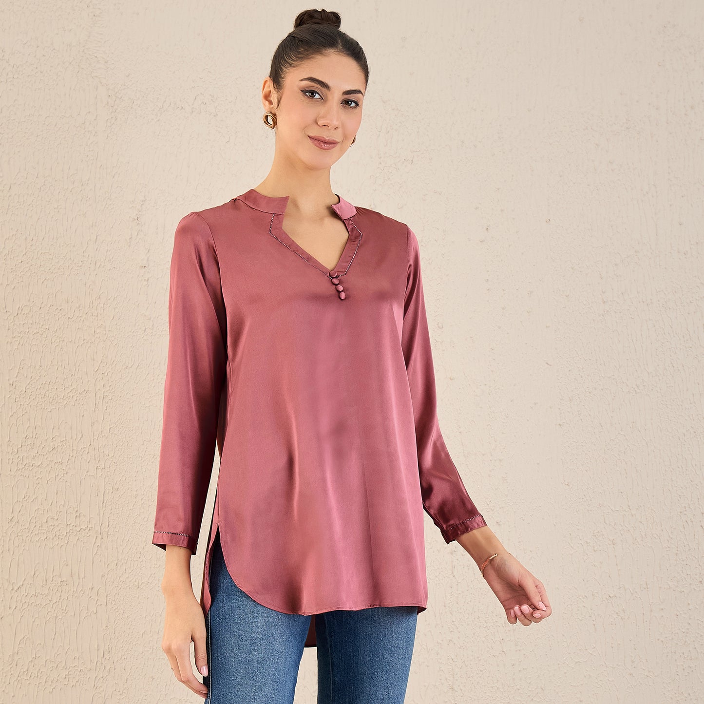 Old Rose Embellished Satin Top