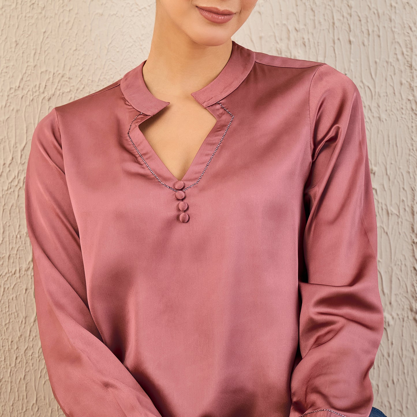 Old Rose Embellished Satin Top