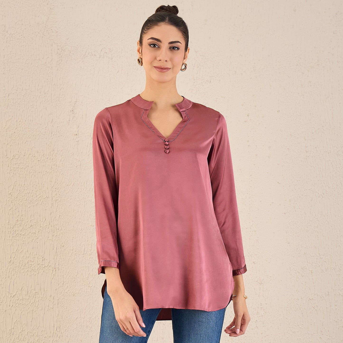 Old Rose Embellished Satin Top