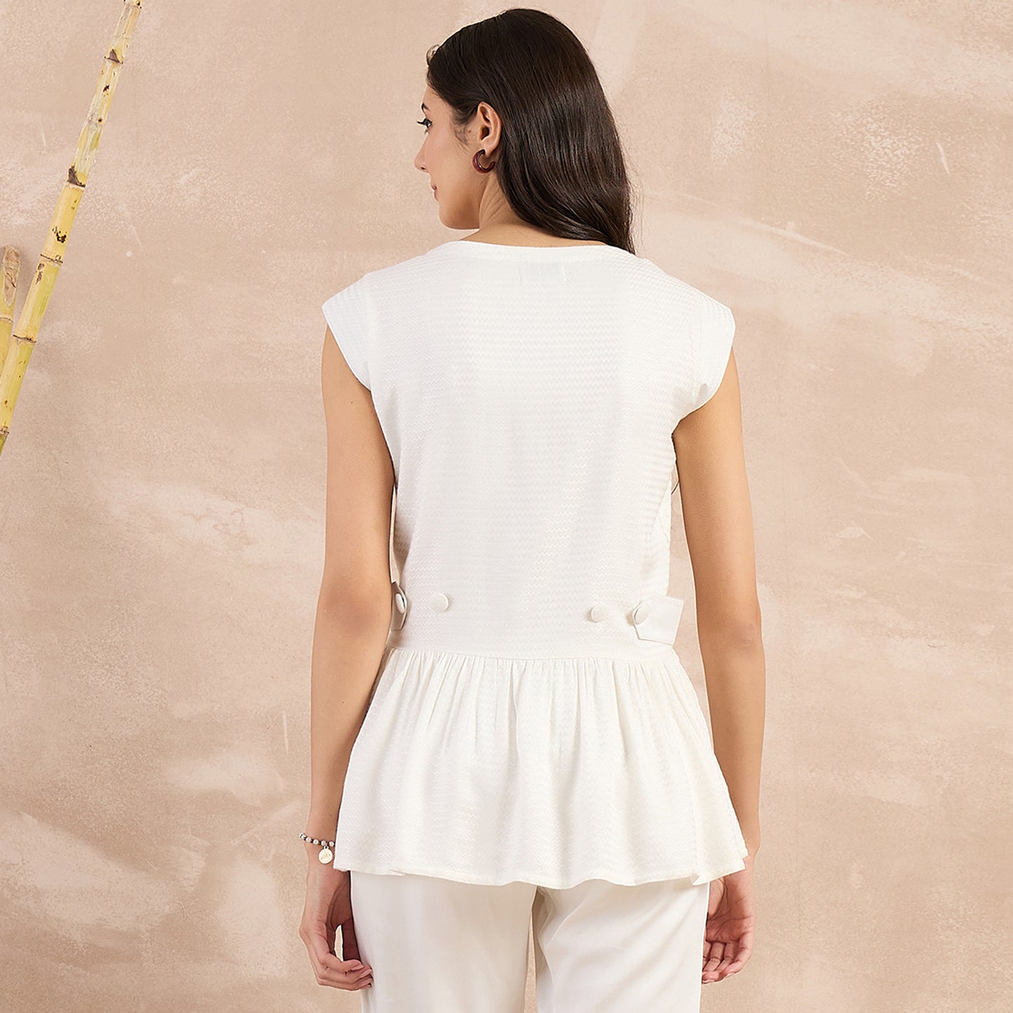 Off-White Herringbone Peplum Top