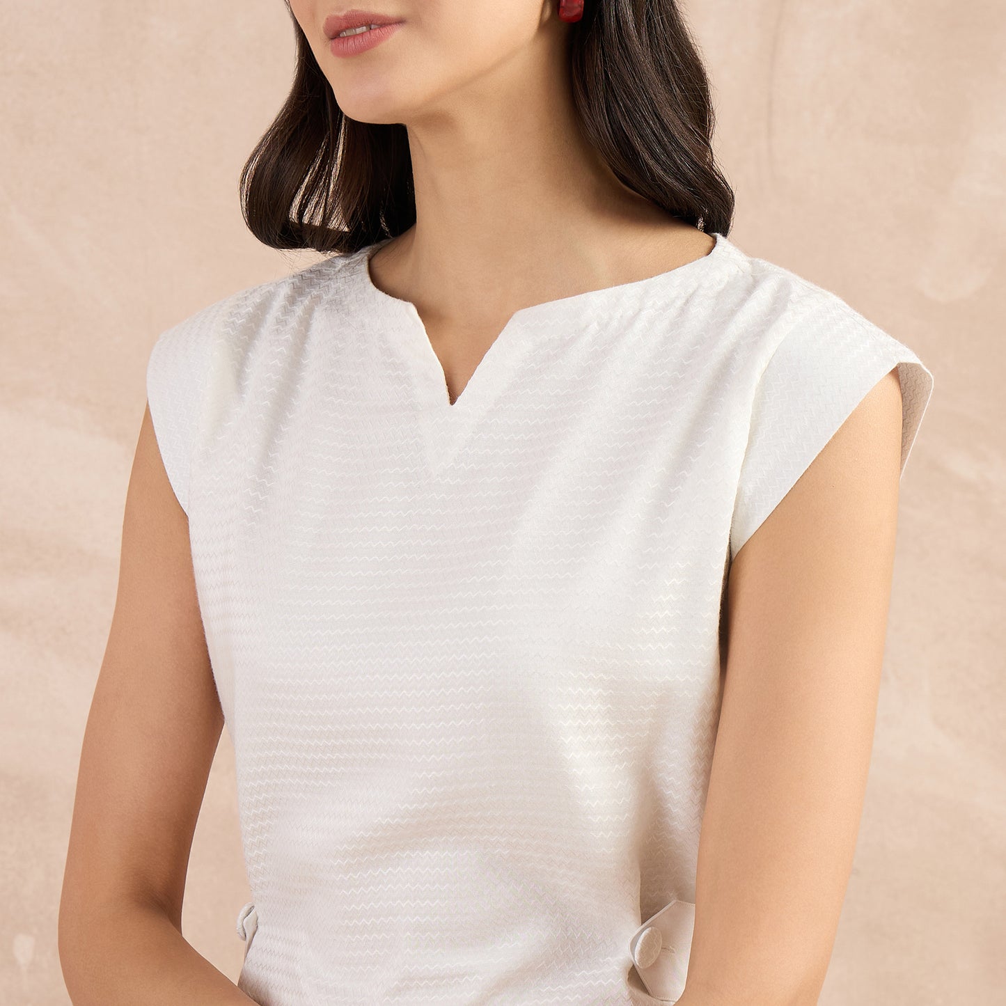 Off-White Herringbone Peplum Top