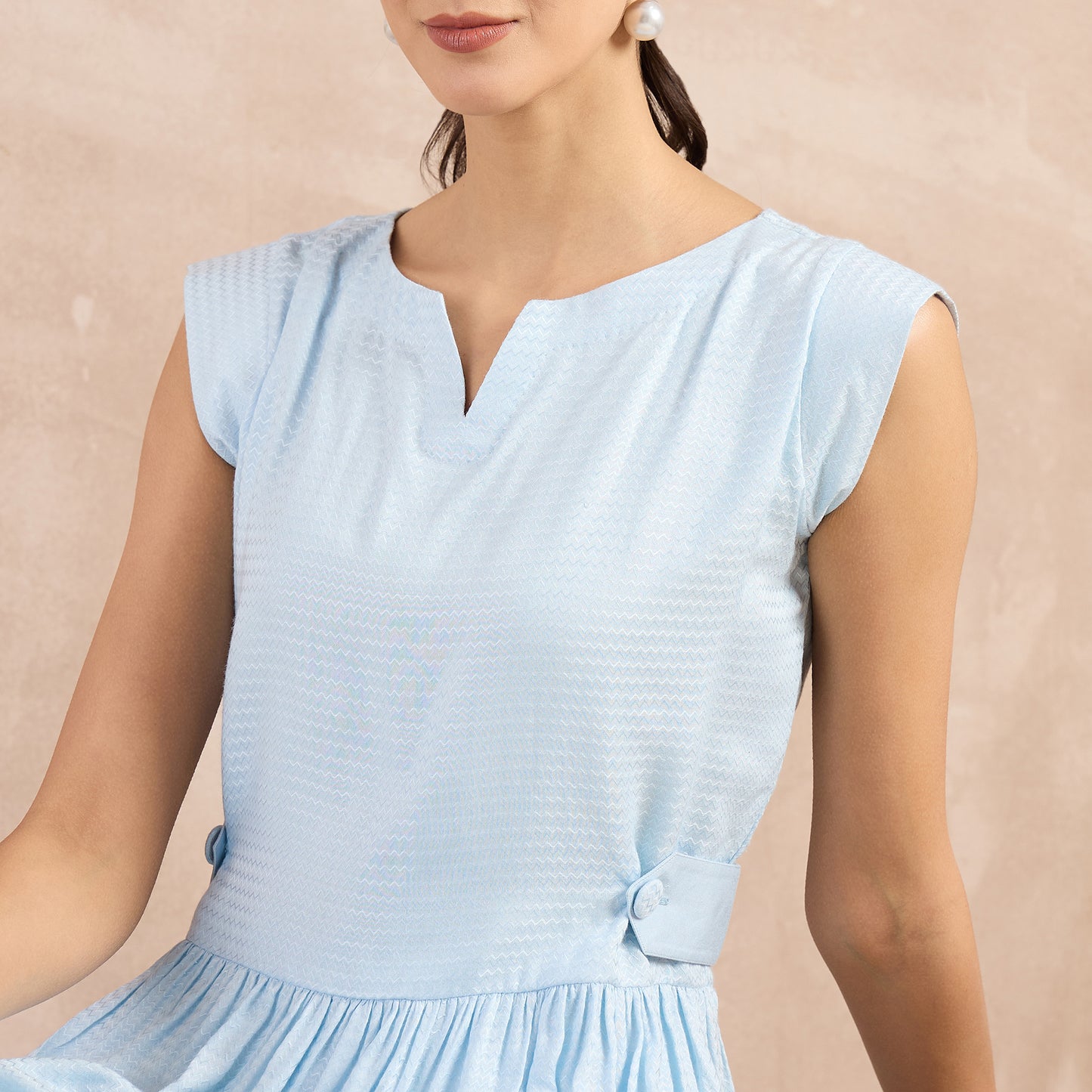 Sky Blue Herringbone Peplum Top