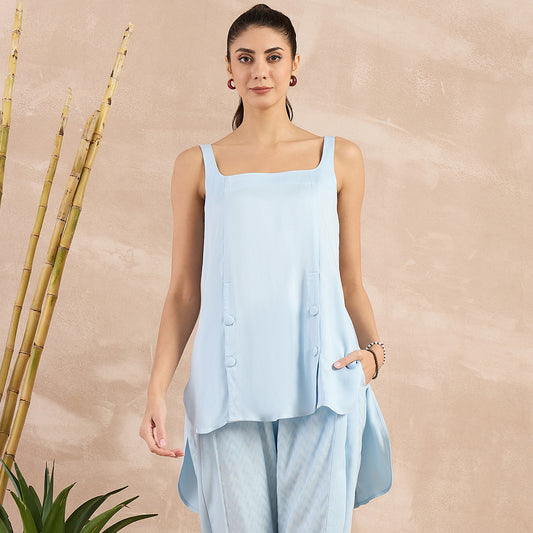 Sky Blue High-Low Sleeveless Top