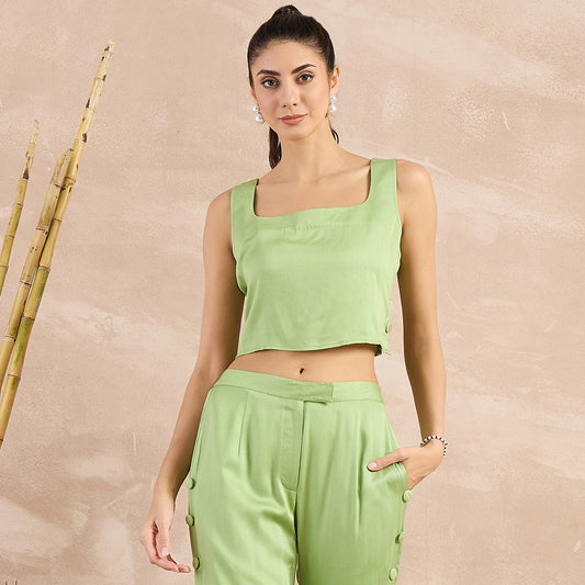 Pastel Green Buttoned Camisole Crop Top