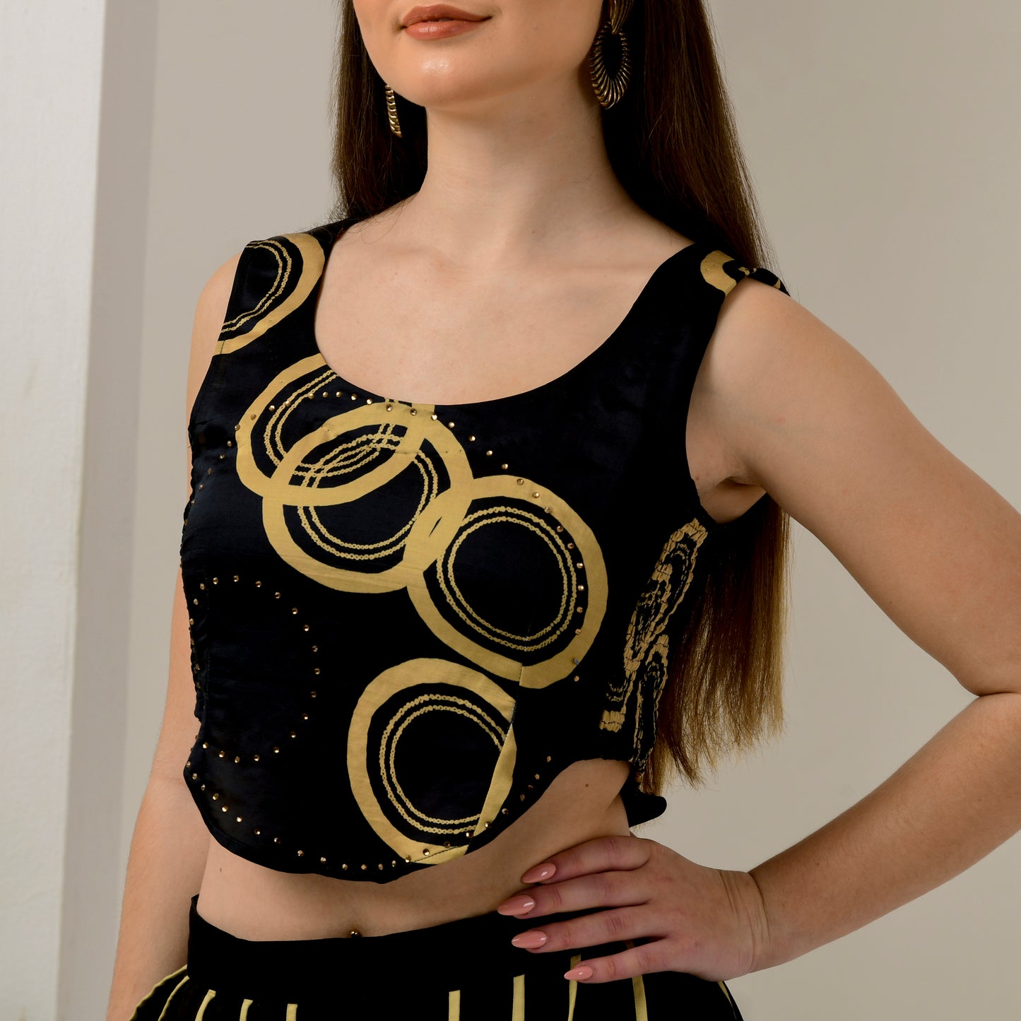 Black and Golden Powerful Embellished Crop Top