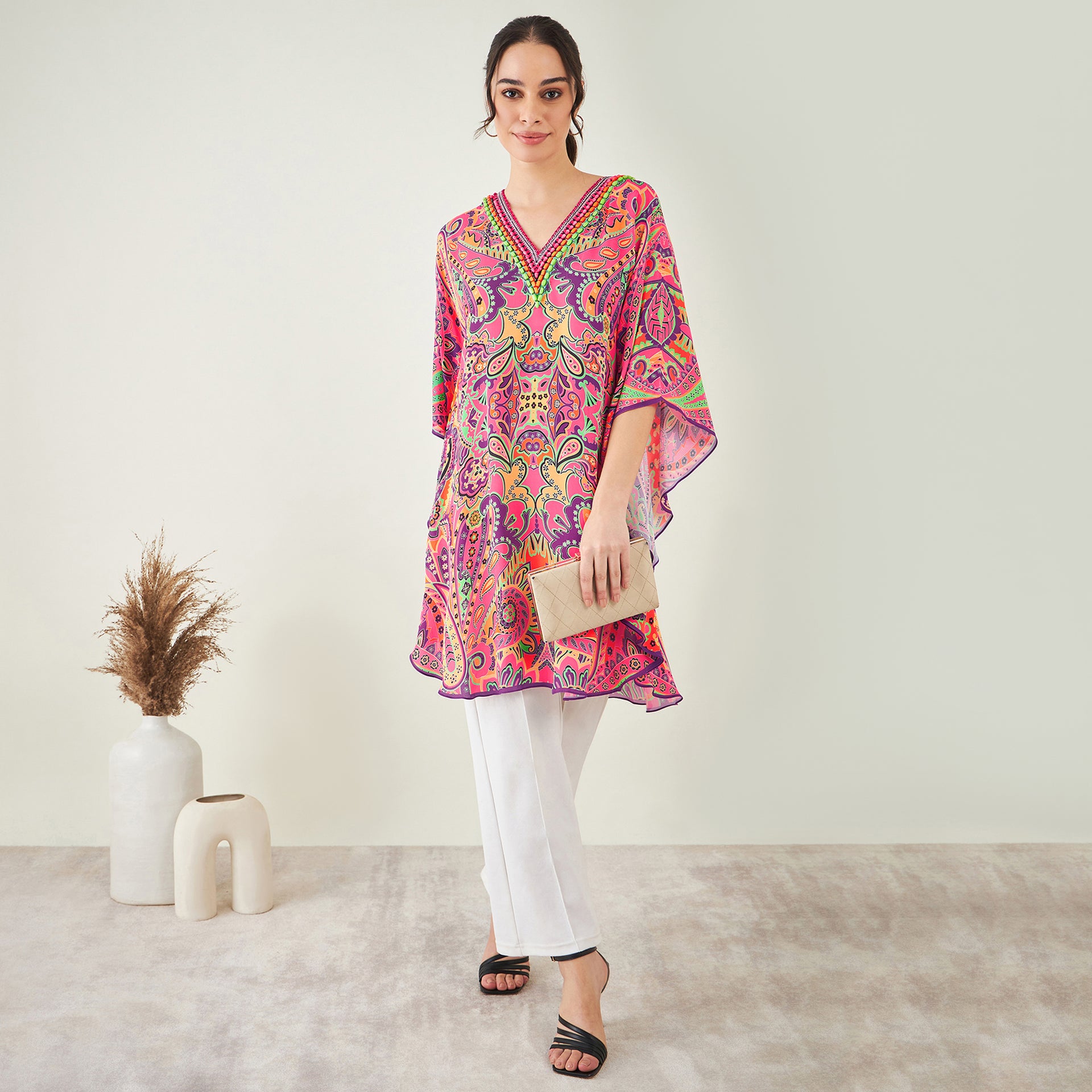 Rose Pink and Yellow Paisley Tunic – First Resort by Ramola Bachchan