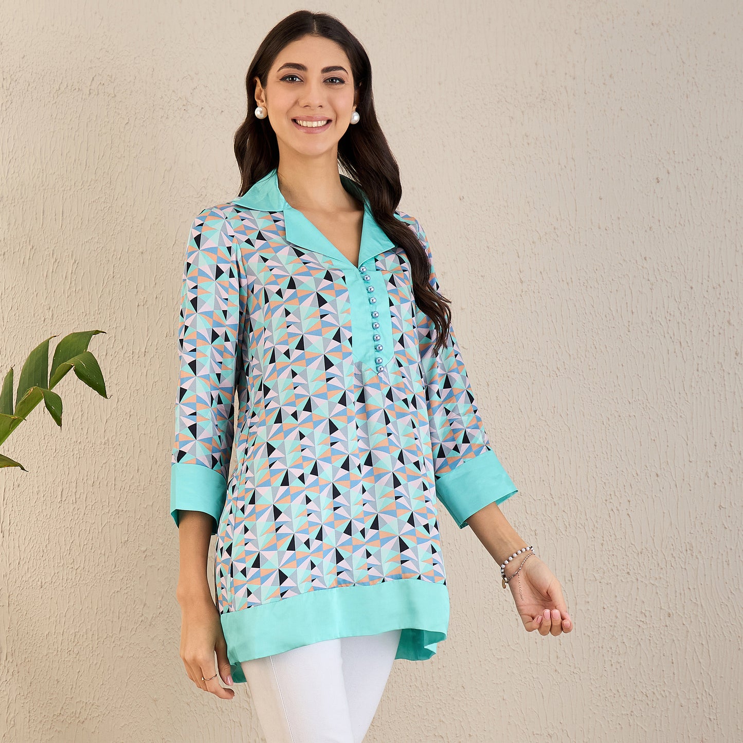 Aqua and Grey Geometric Print Tunic