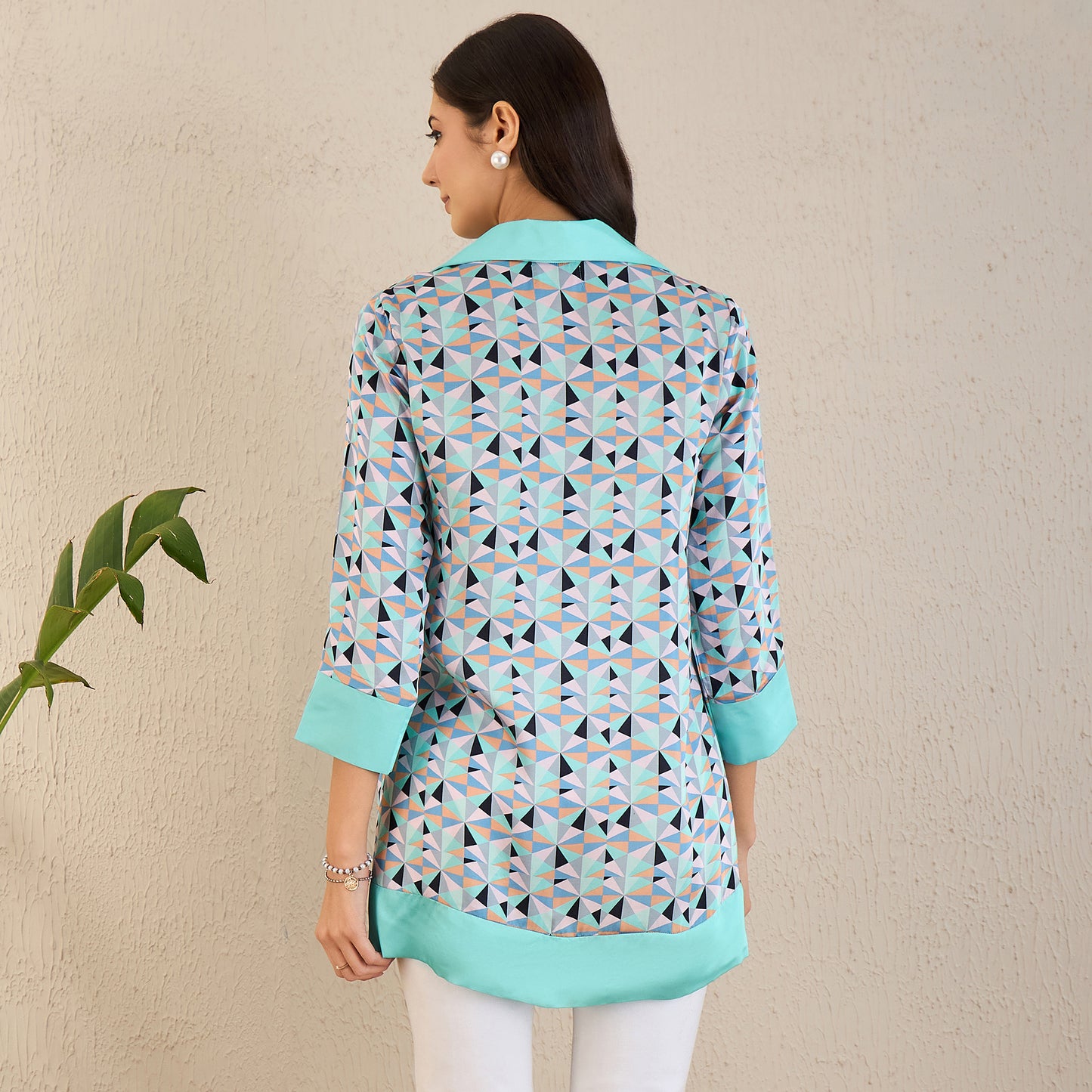 Aqua and Grey Geometric Print Tunic