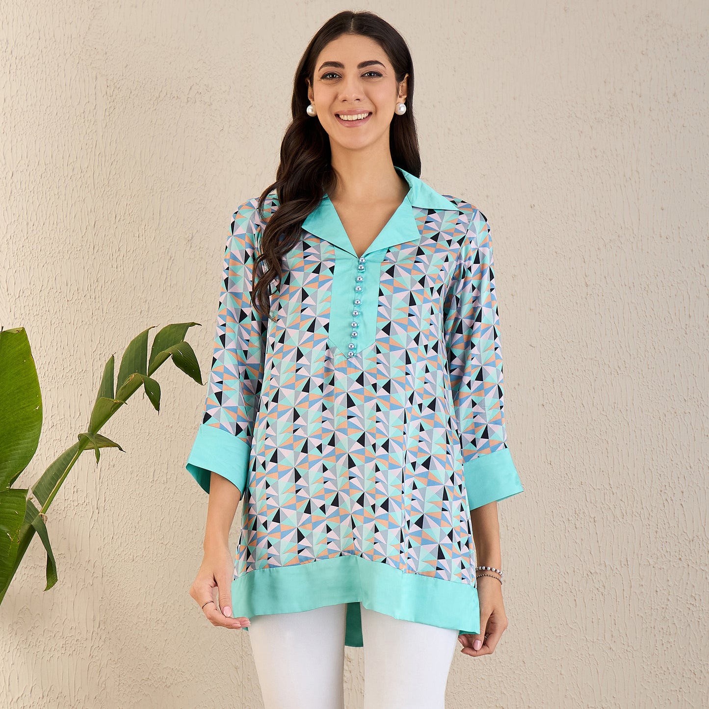 Aqua and Grey Geometric Print Tunic