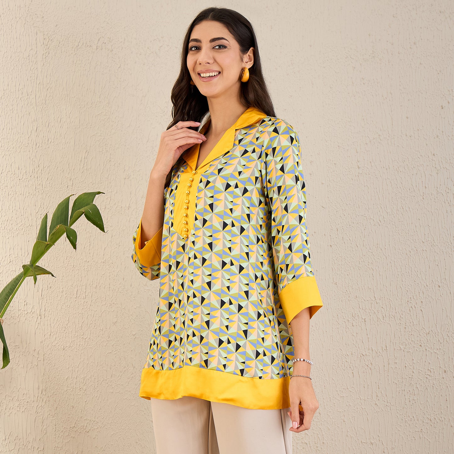 Primrose Yellow and Black Geometric Print Tunic