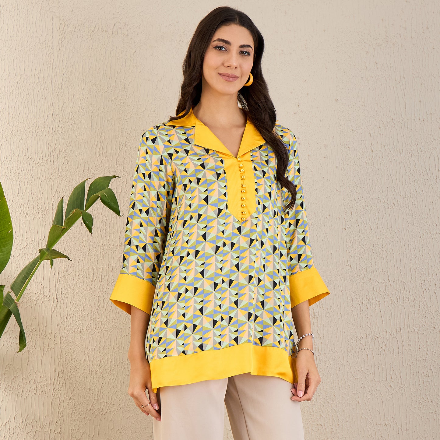 Primrose Yellow and Black Geometric Print Tunic