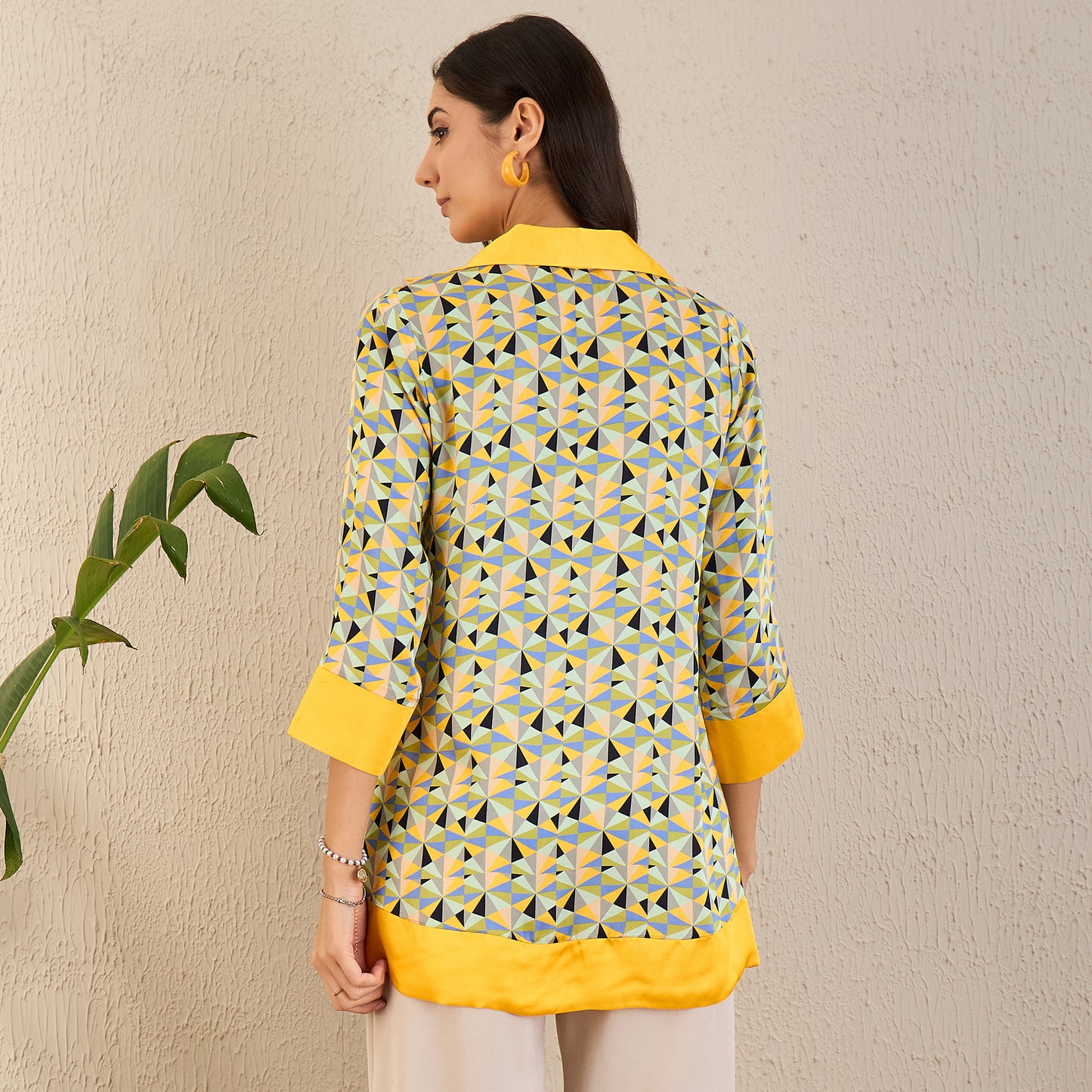 Primrose Yellow and Black Geometric Print Tunic