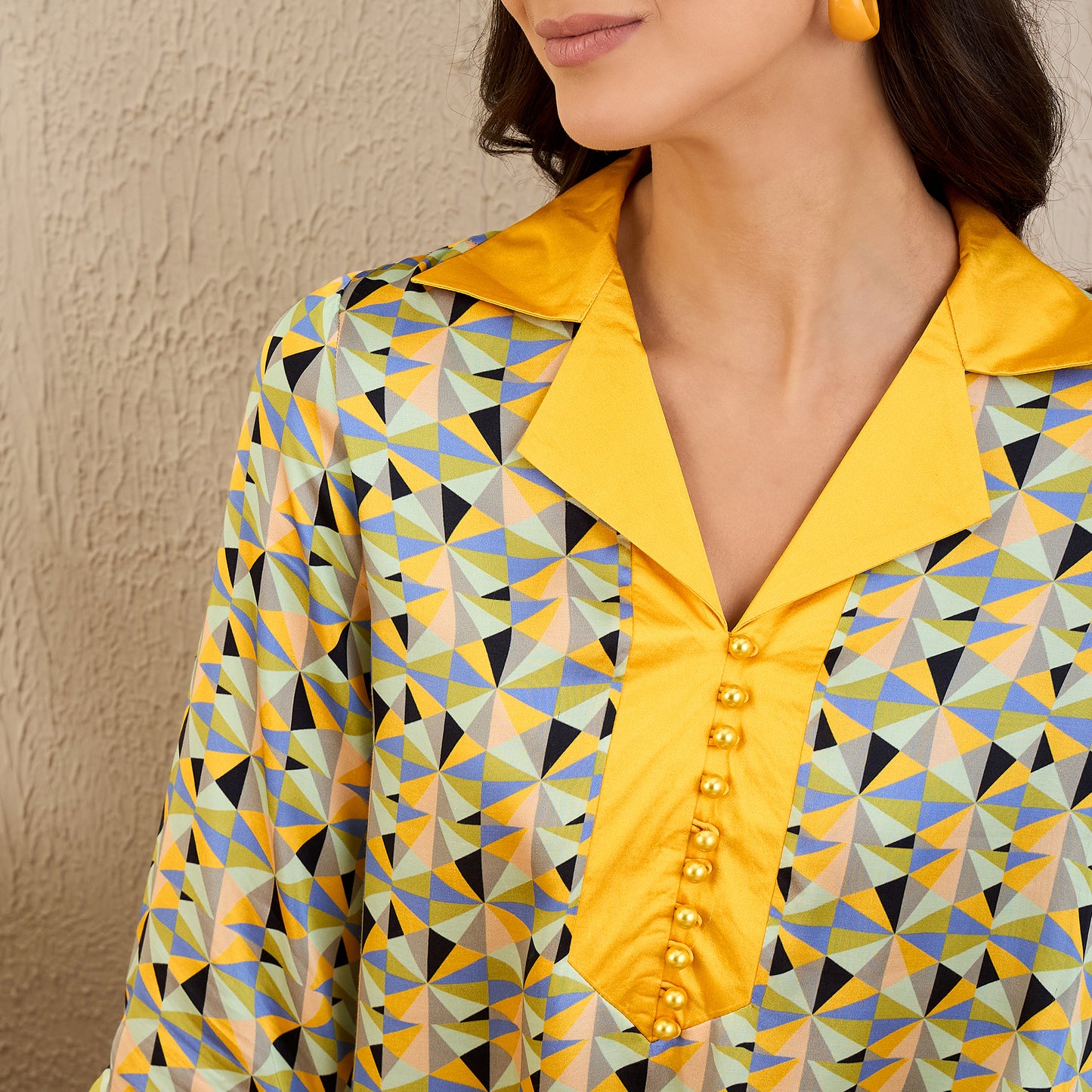 Primrose Yellow and Black Geometric Print Tunic