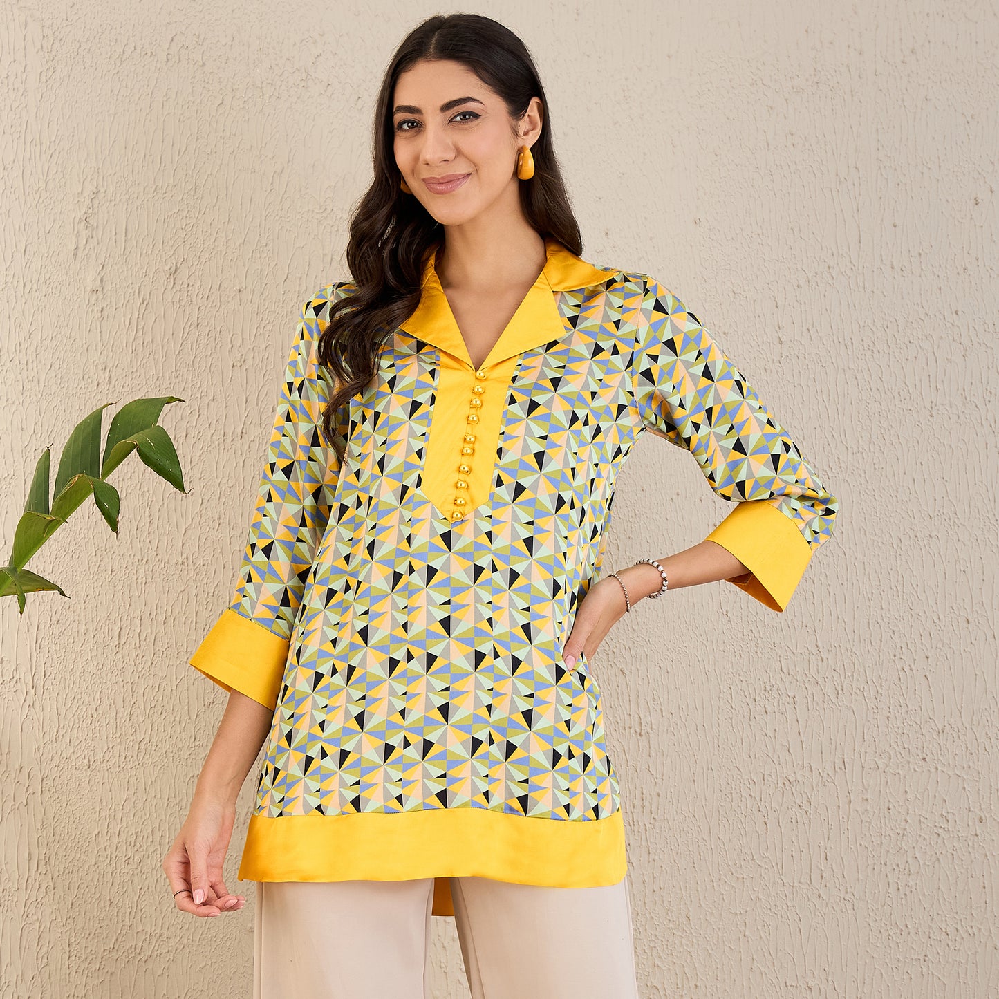 Primrose Yellow and Black Geometric Print Tunic