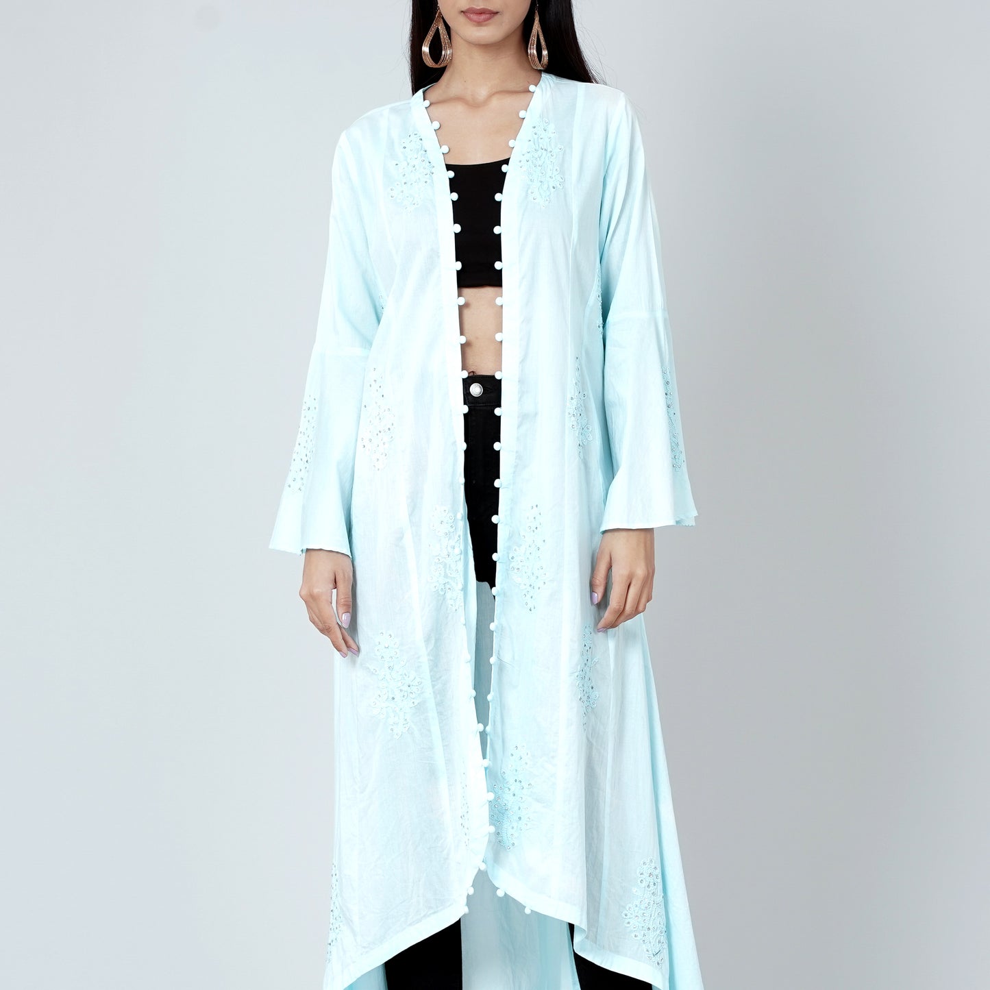 Light Blue Embellished Coat Dress