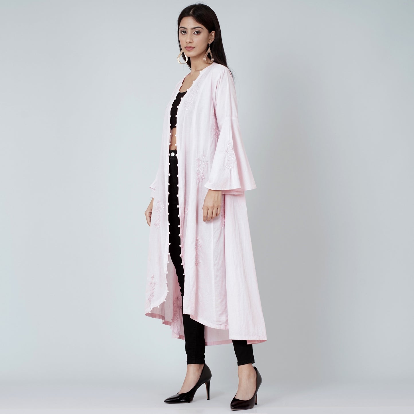 Pastel Pink Embellished Coat Dress