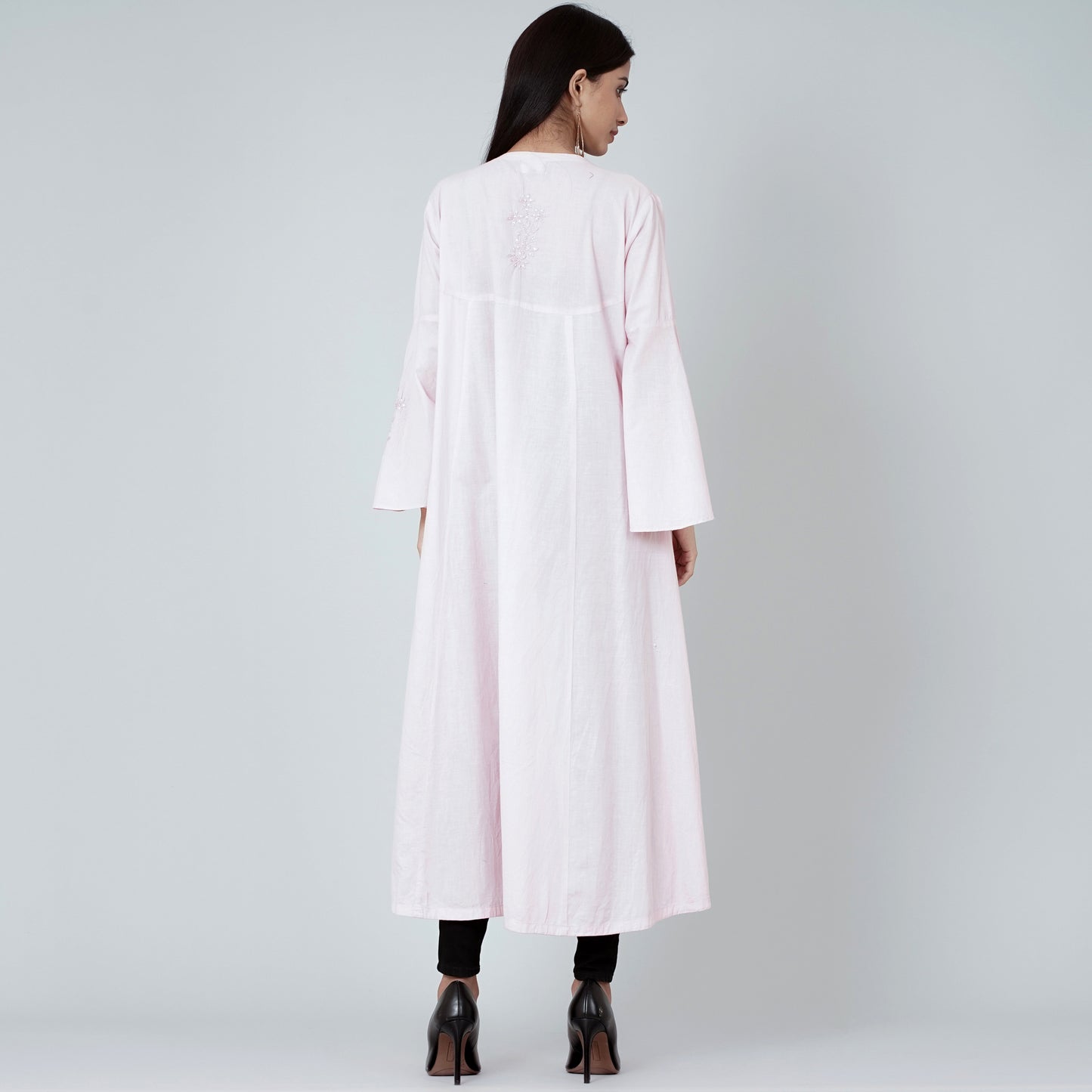 Pastel Pink Embellished Coat Dress