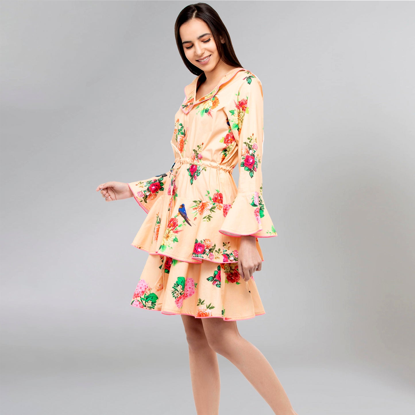 Yellow Floral Frill Dress