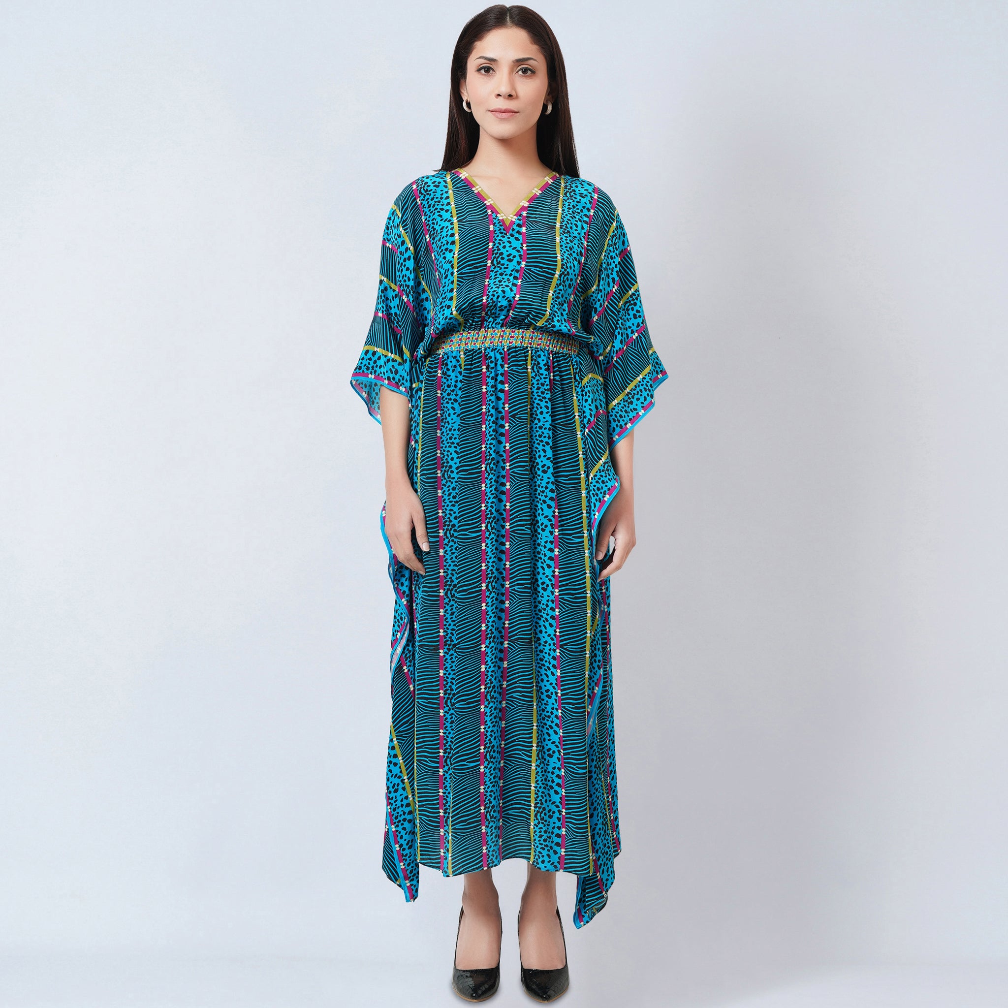 Blue Animal Print Silk Full Length Kaftan – First Resort by Ramola Bachchan