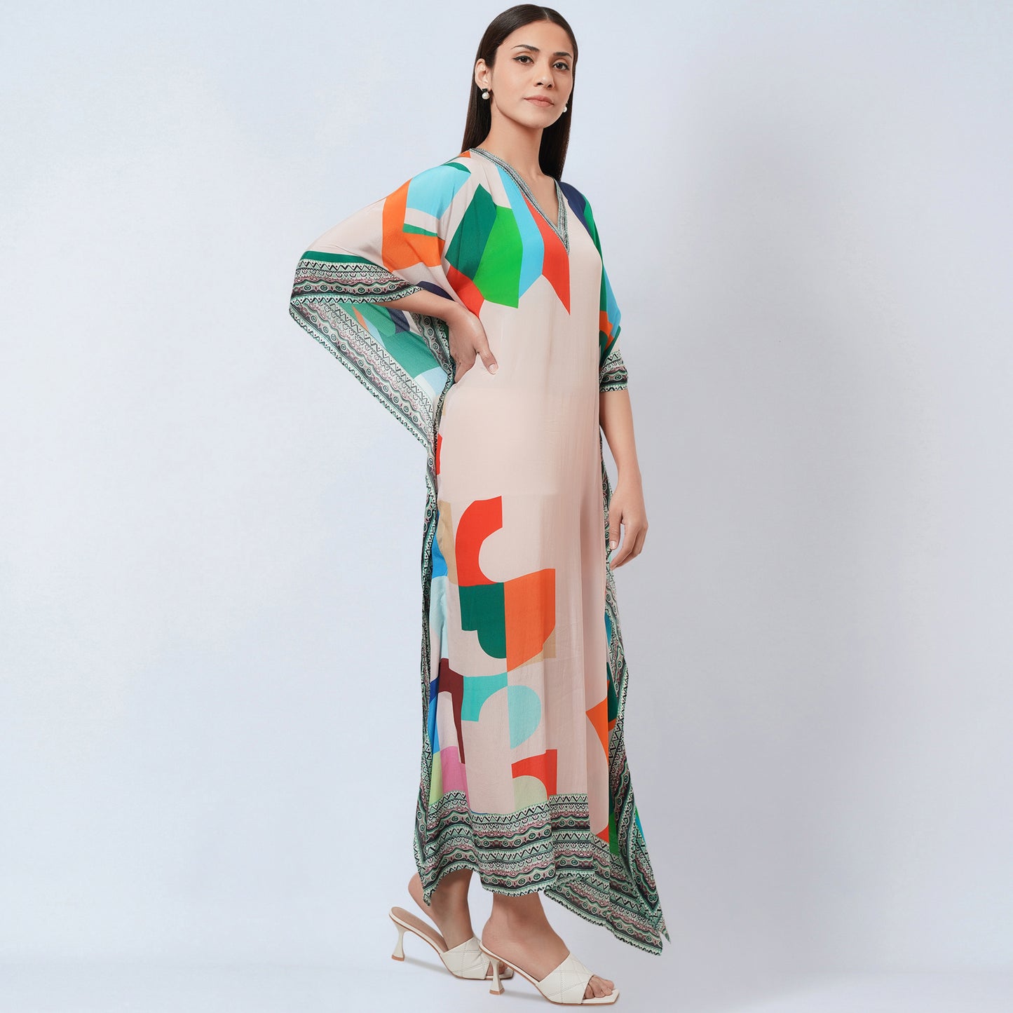 Peach Graphic Art Print Full Length Kaftan