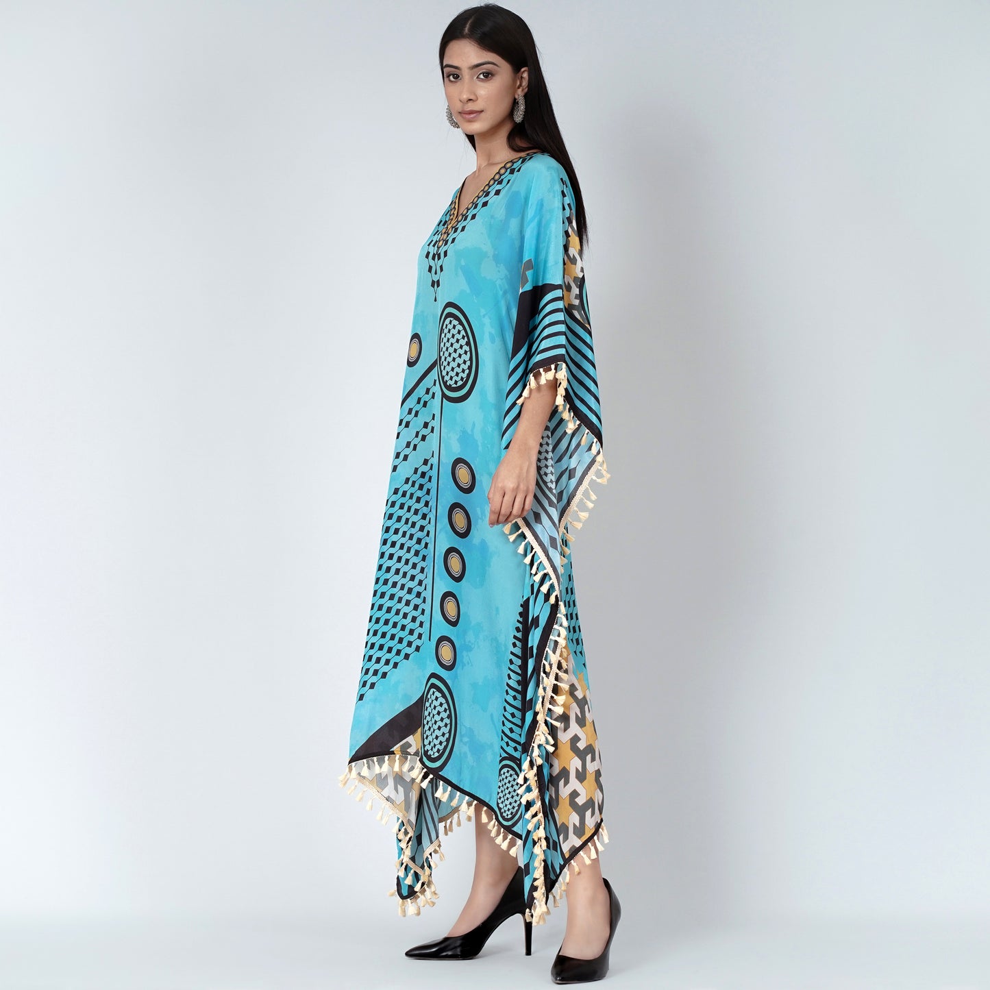 Blue Aztec Mid Length Kaftan