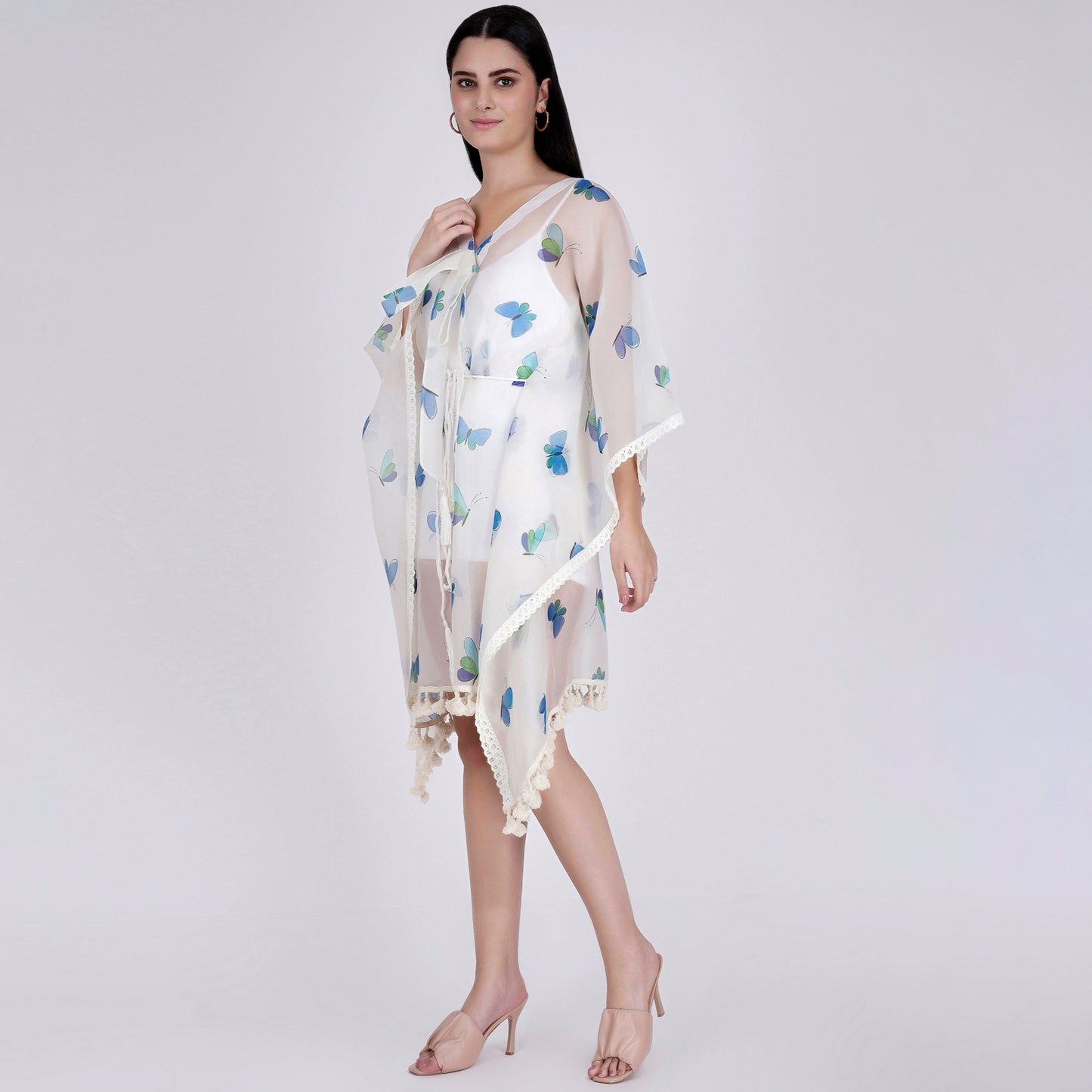 Aqua Butterfly Mid Length Kaftan