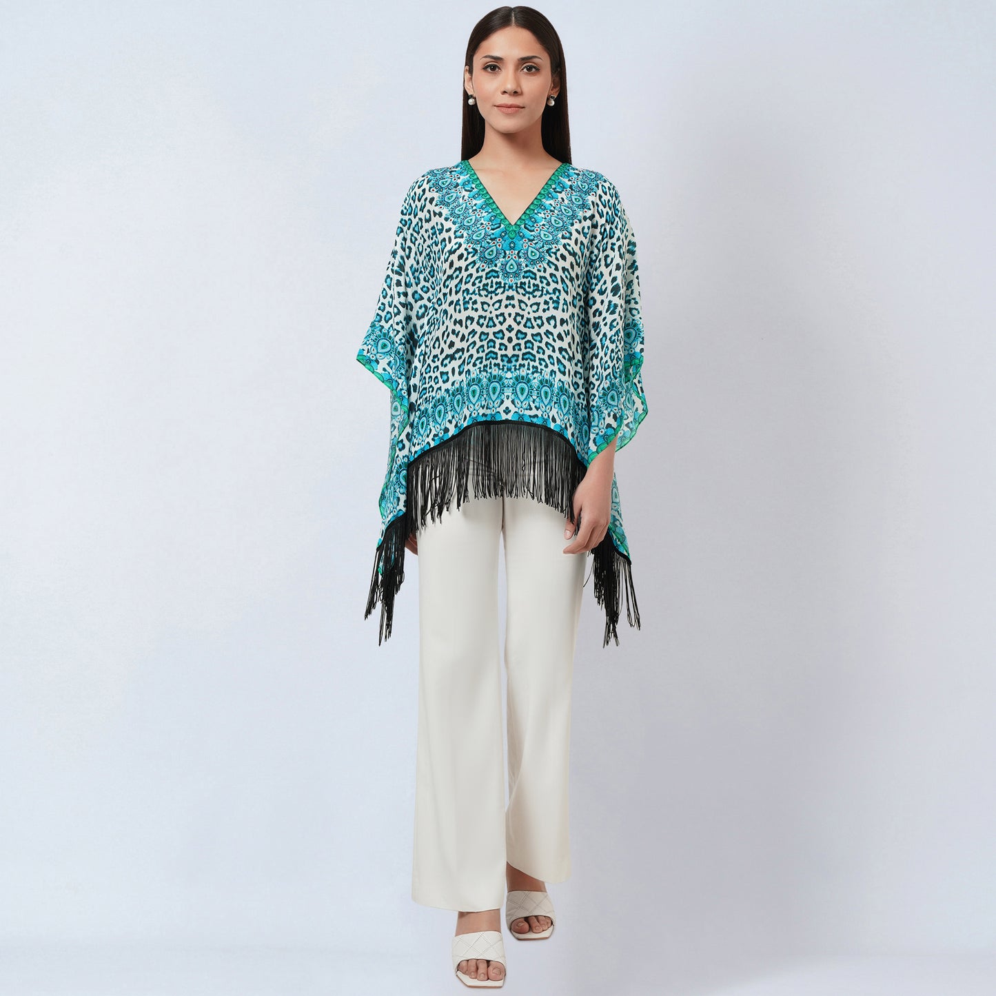 Aqua Animal Print Kaftan Top