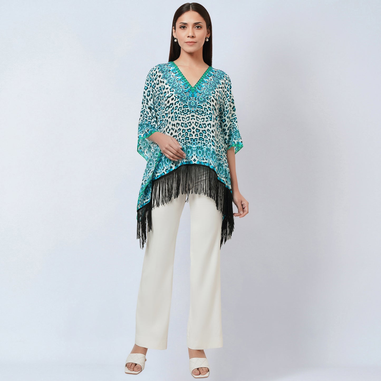 Aqua Animal Print Kaftan Top