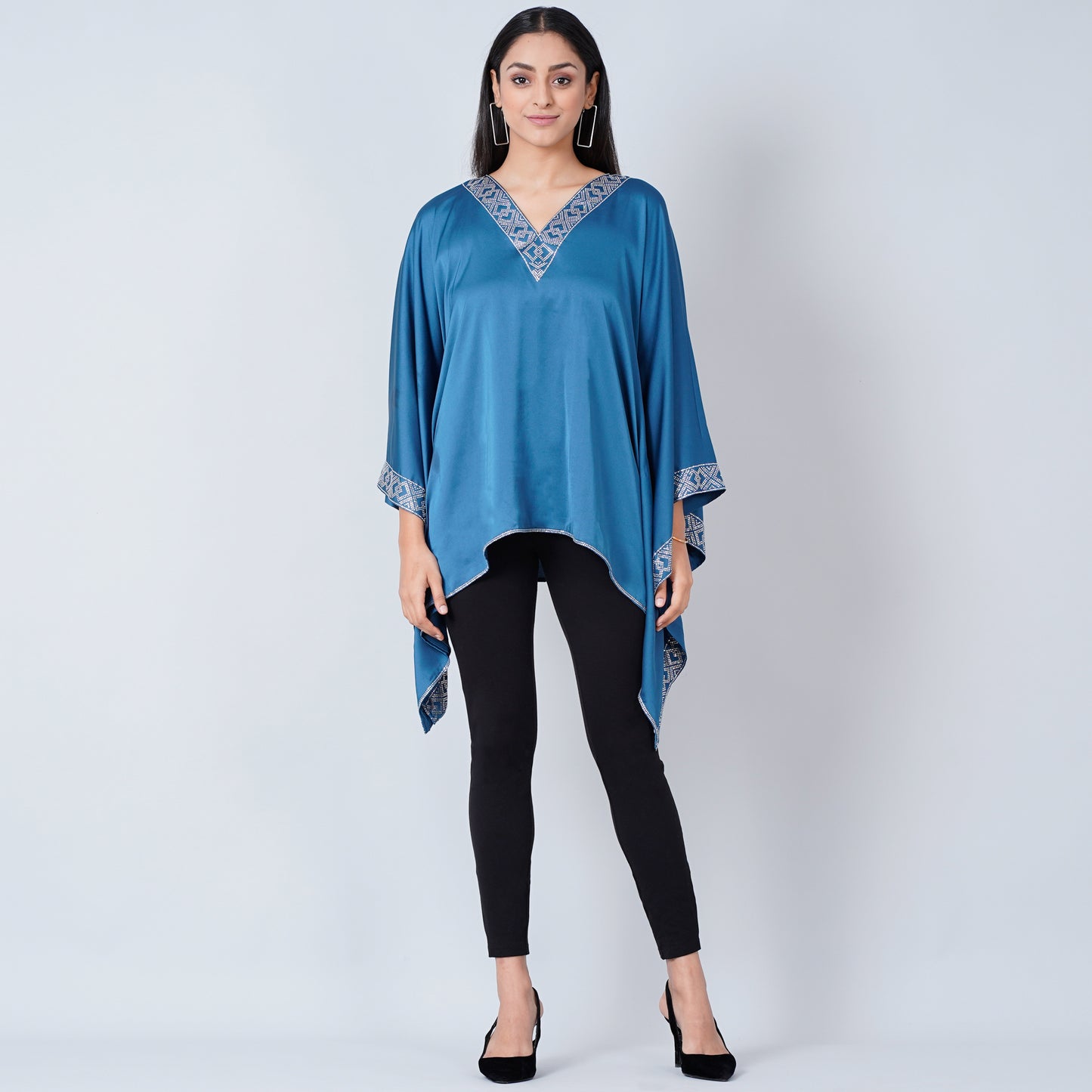 Blue Embellished Kaftan Top