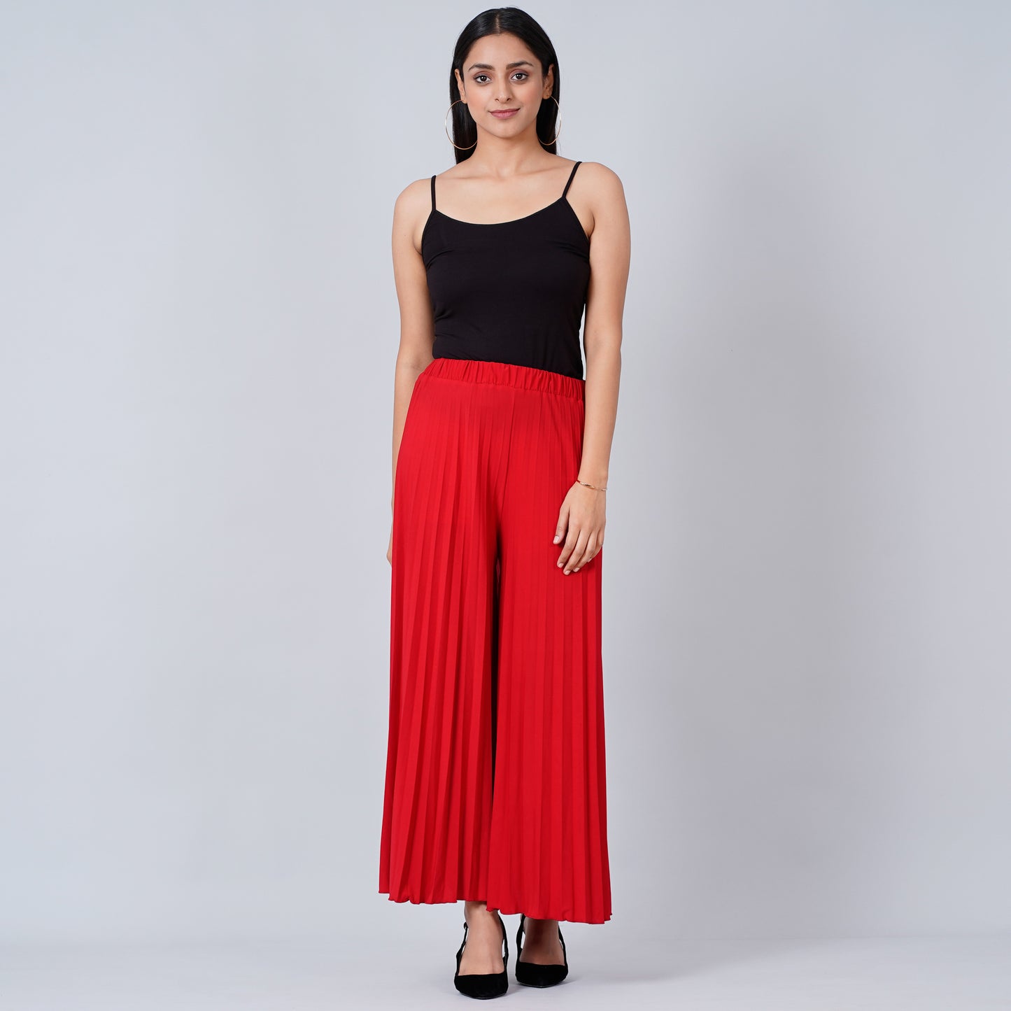 Red Wide Leg Pleated Palazzo