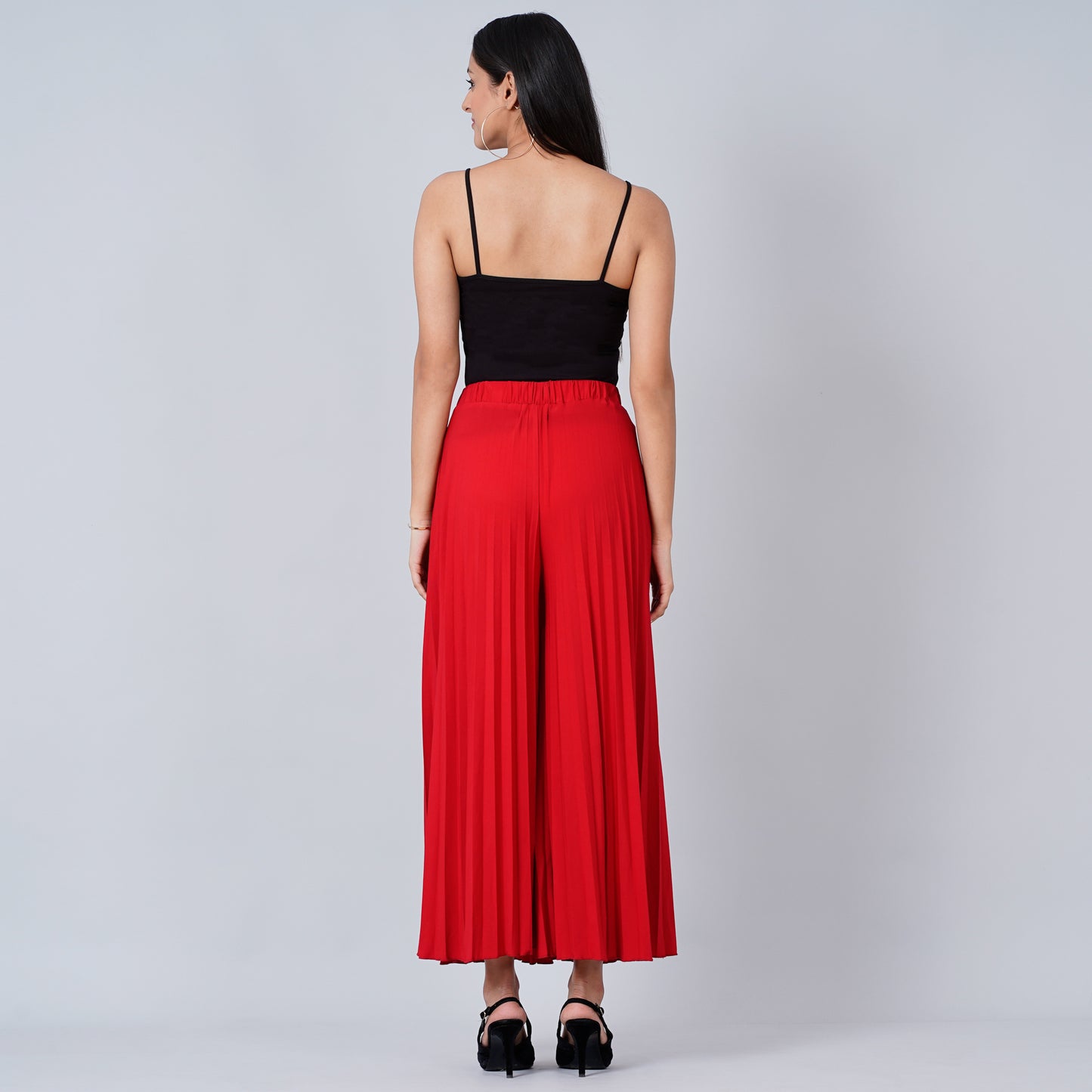 Red Wide Leg Pleated Palazzo