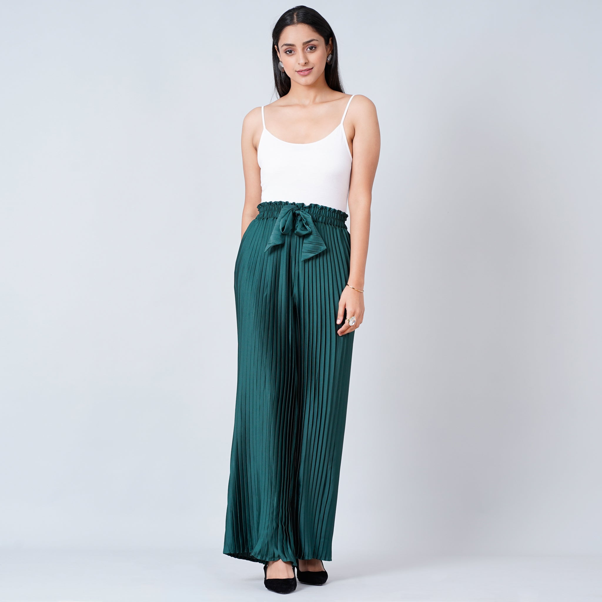 Styli Woven Textured Wide Leg Trouser with Slit Detail