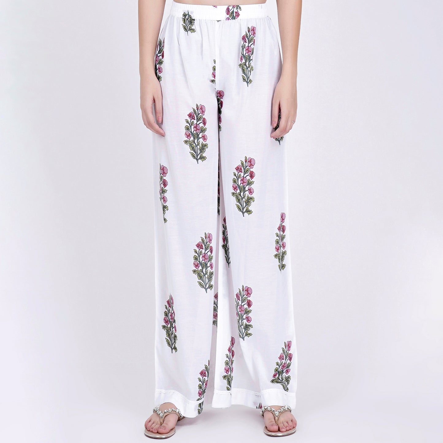 White Floral Pants