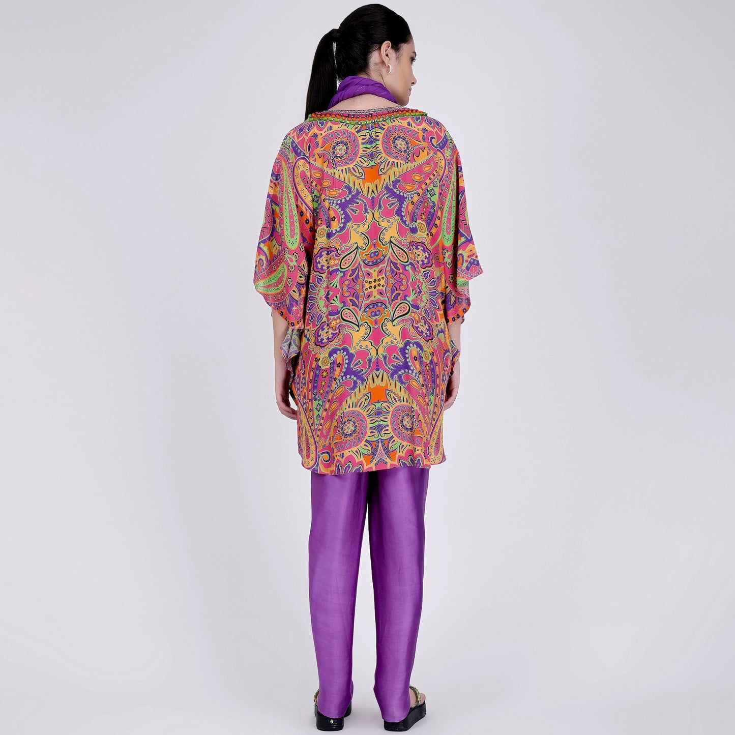 Rose Pink and Yellow Paisley Tunic with Tulip Pants and Dupatta Set