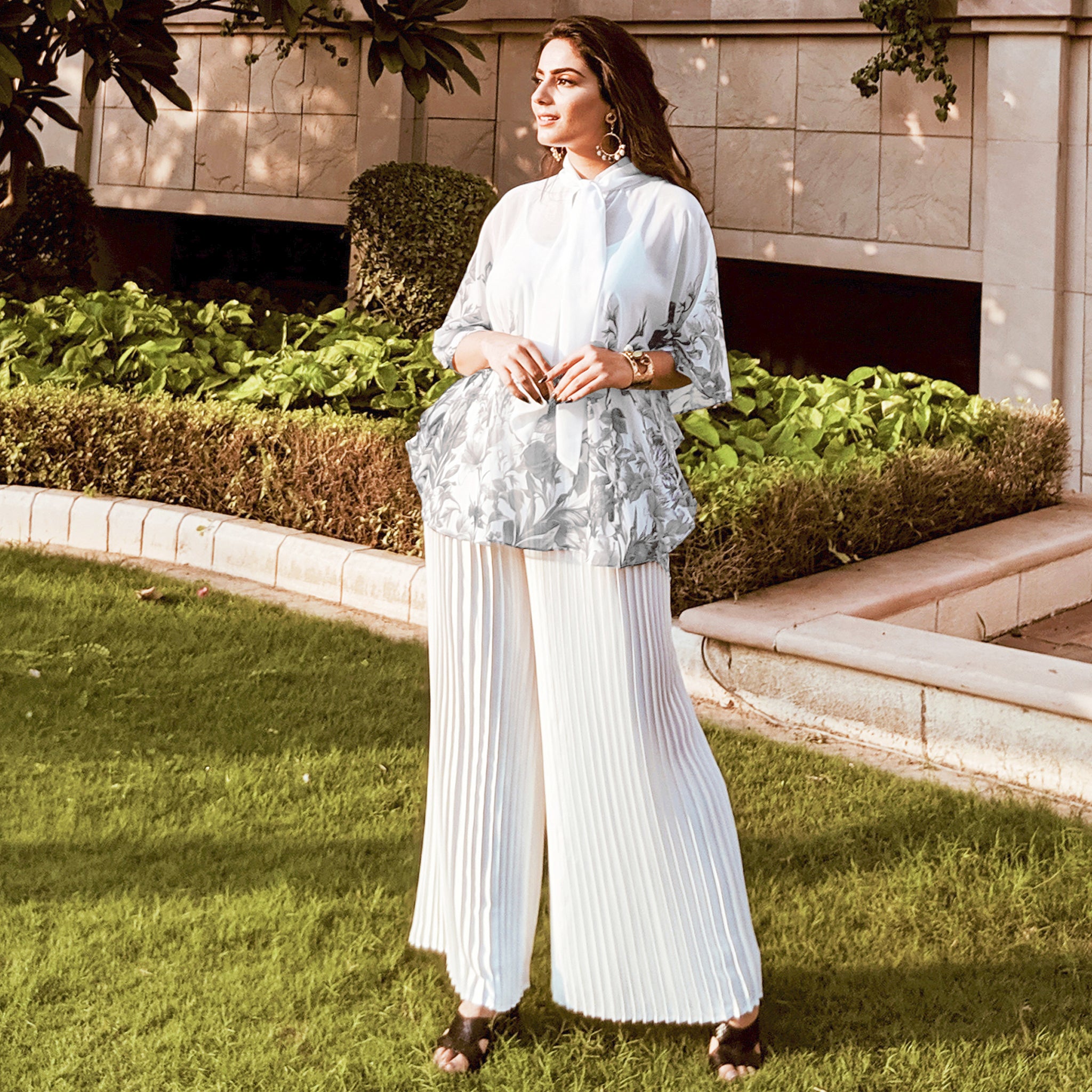 White Pleated Palazzo Trousers  In The Style